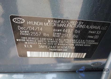 2015 Hyundai Sonata Se из США, поврежденный, VIN 5NPE24AF9FH147164